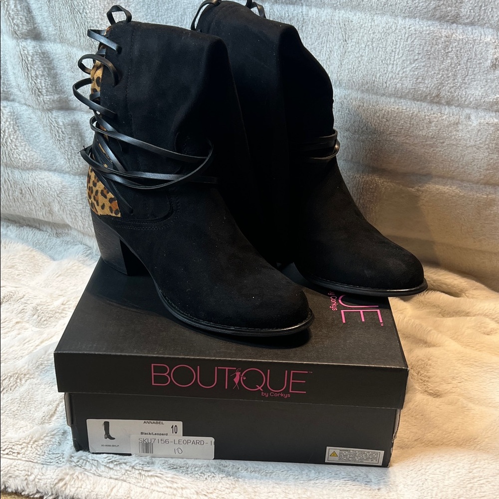 Black and Leopard Ankle Boots